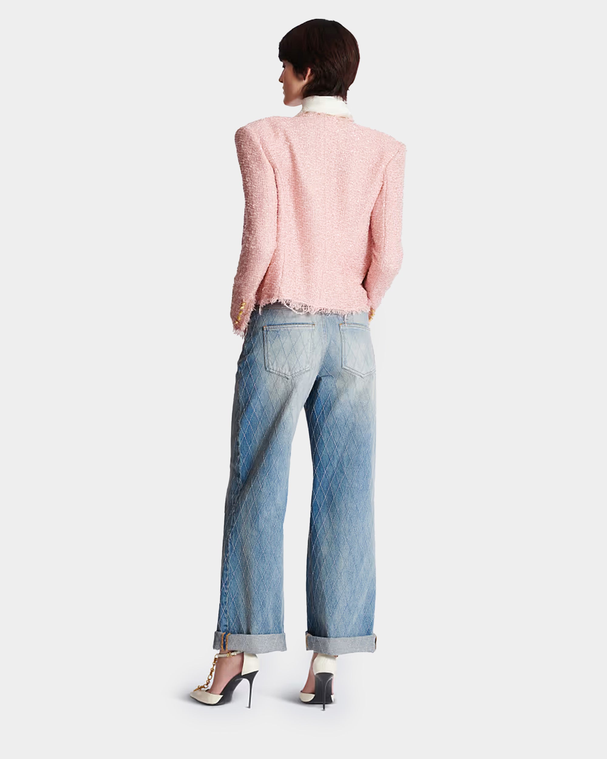BALMAIN 亮片粗花呢金釦外套