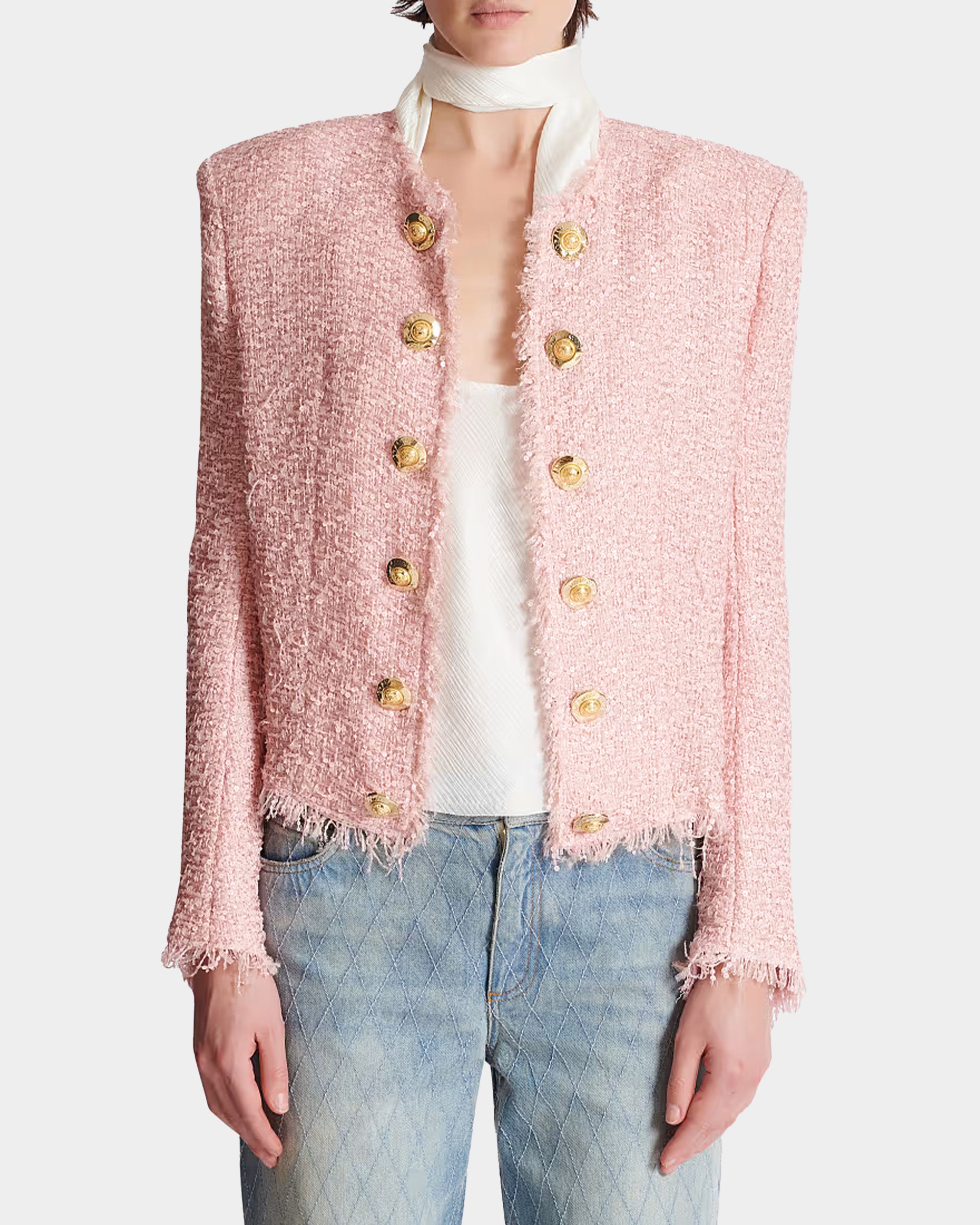 BALMAIN 亮片粗花呢金釦外套