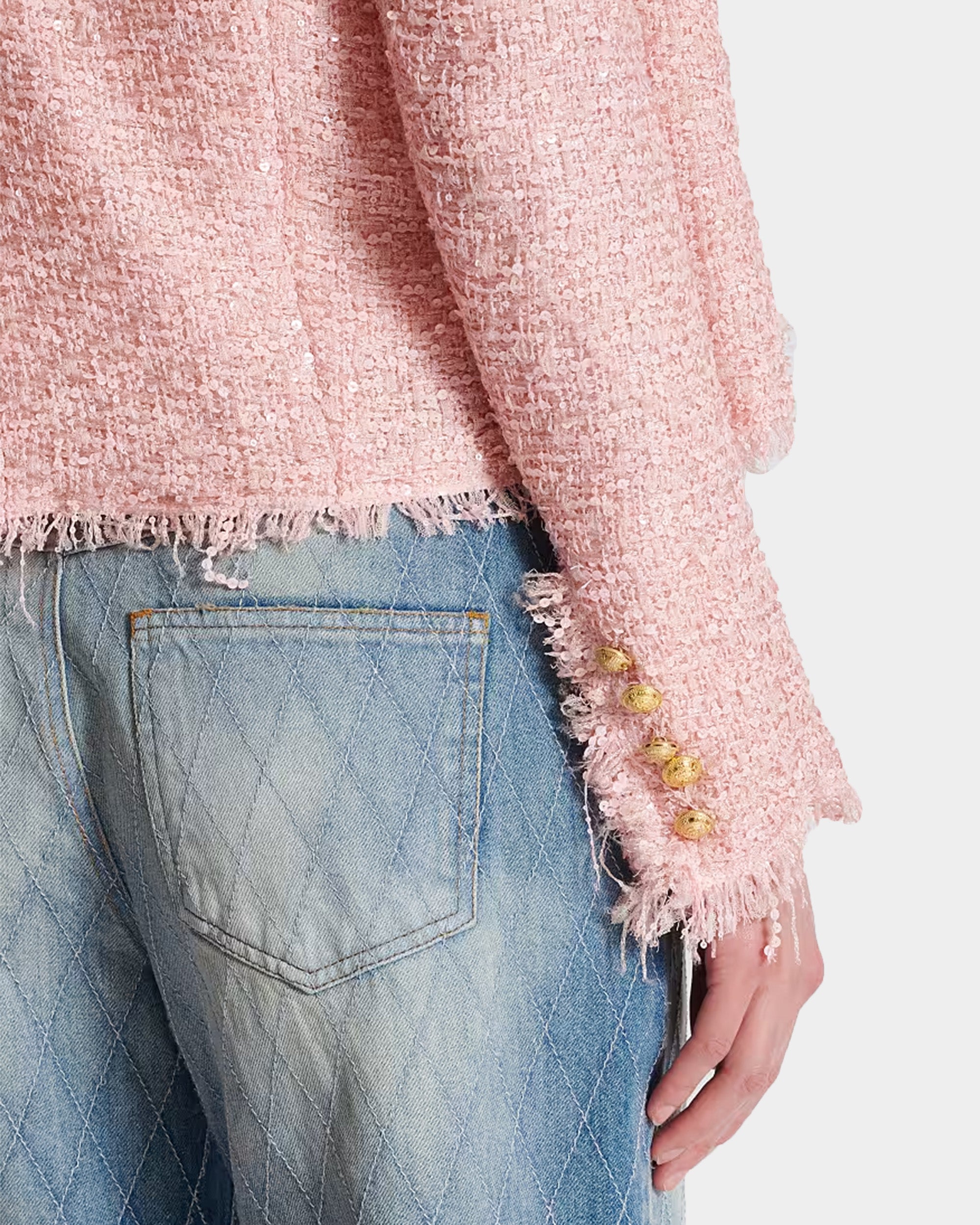 BALMAIN 亮片粗花呢金釦外套