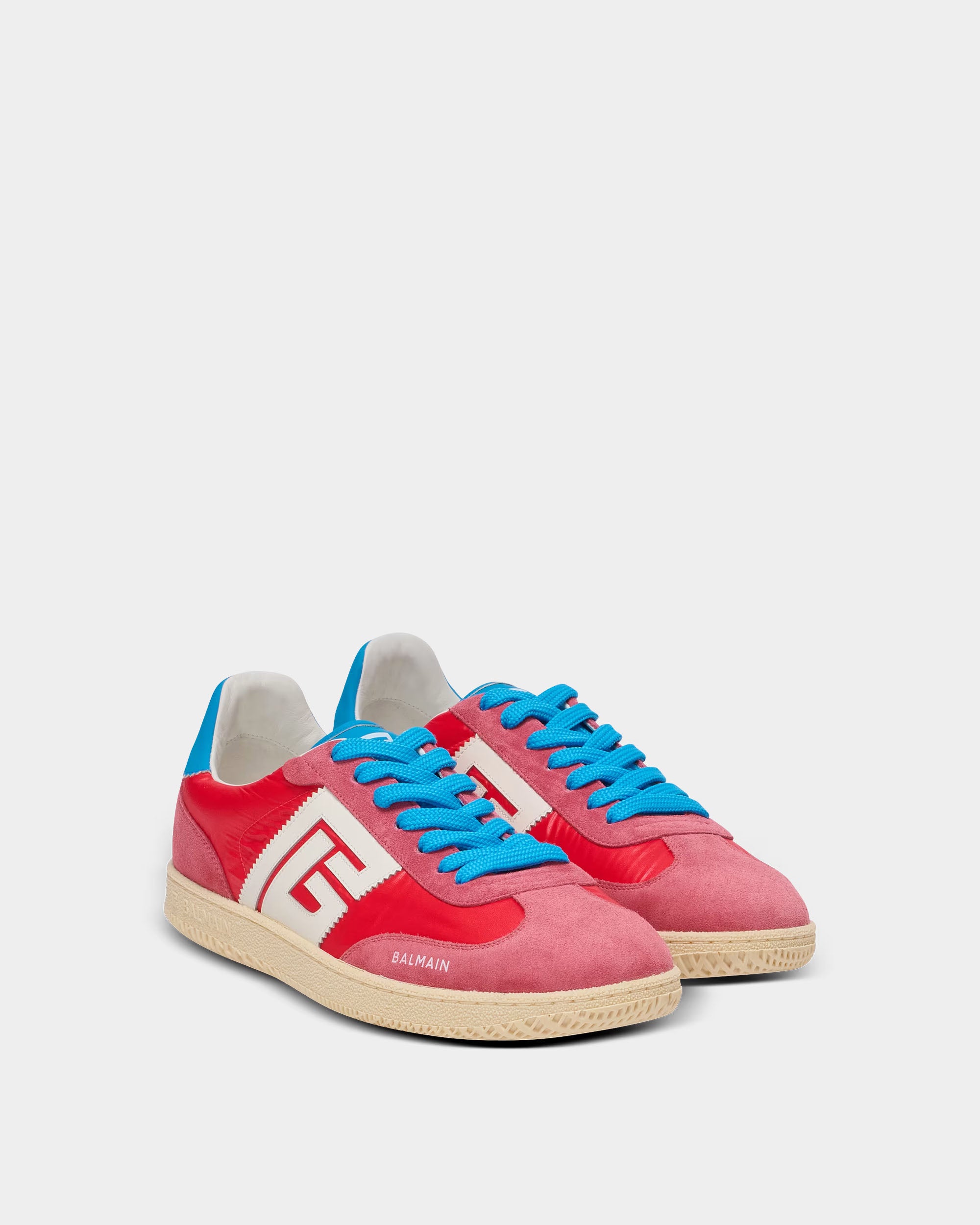 BALMAIN 紅色麂皮拼接休閒鞋