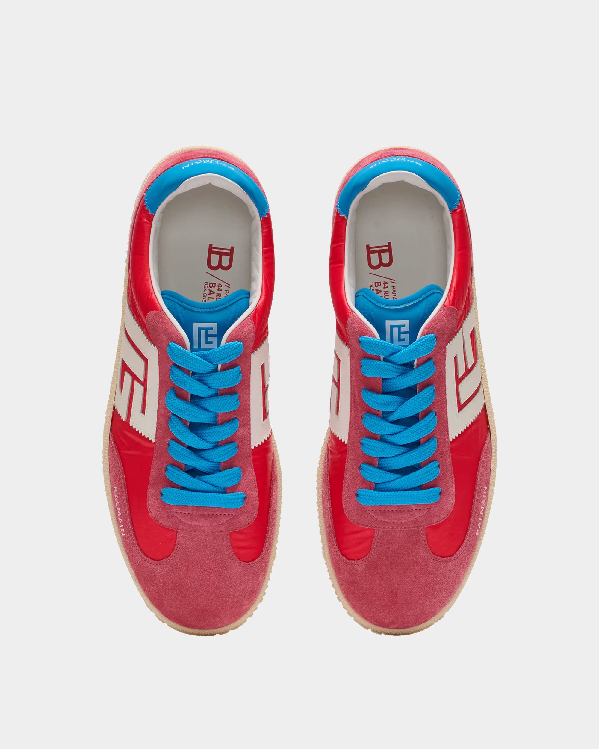 BALMAIN 紅色麂皮拼接休閒鞋