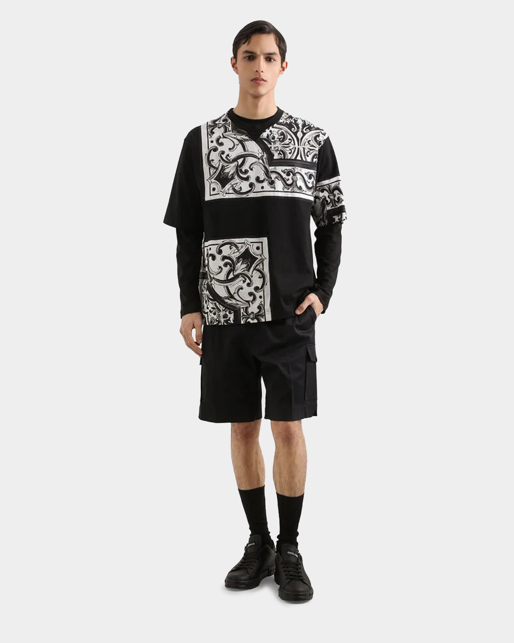 DOLCE&GABBANA 刺繡標誌長袖 T-shirt