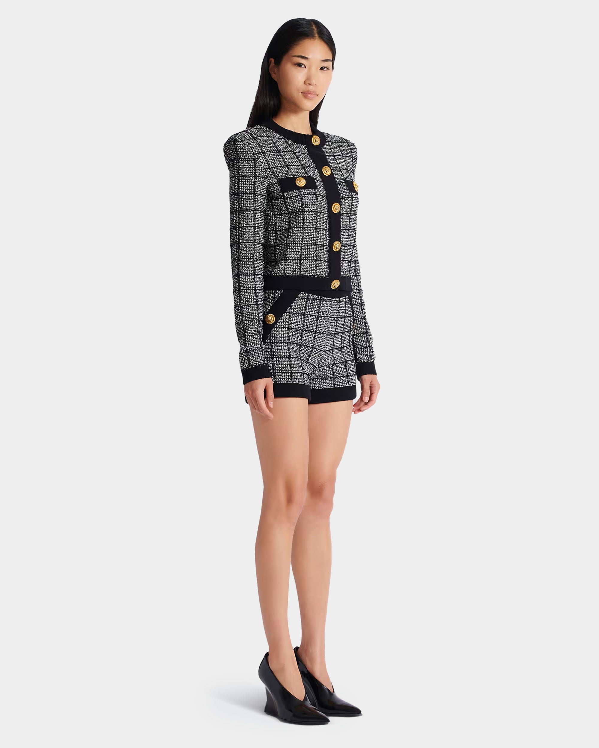 BALMAIN 圓領輕量花呢針織開襟衫