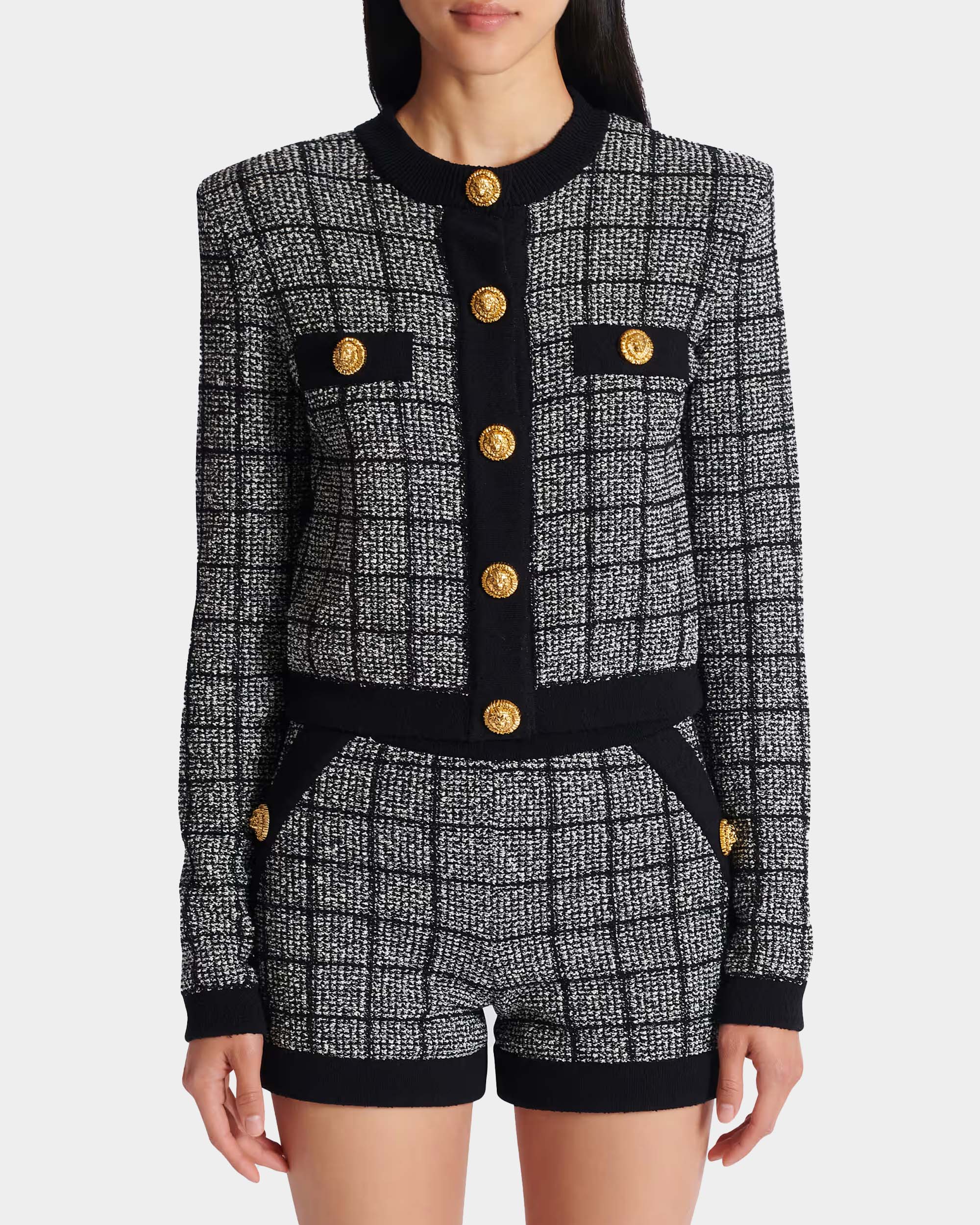 BALMAIN 圓領輕量花呢針織開襟衫