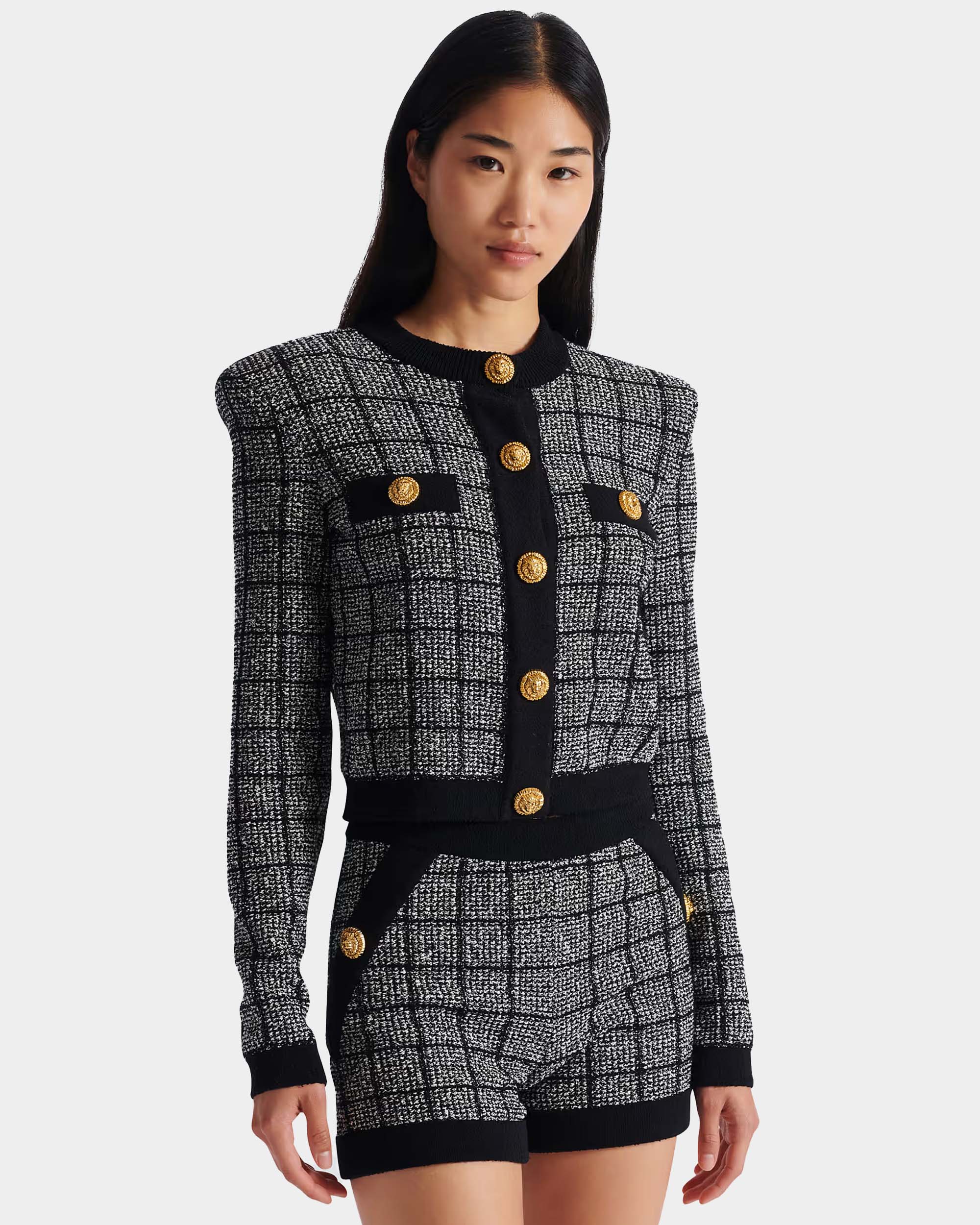 BALMAIN 圓領輕量花呢針織開襟衫