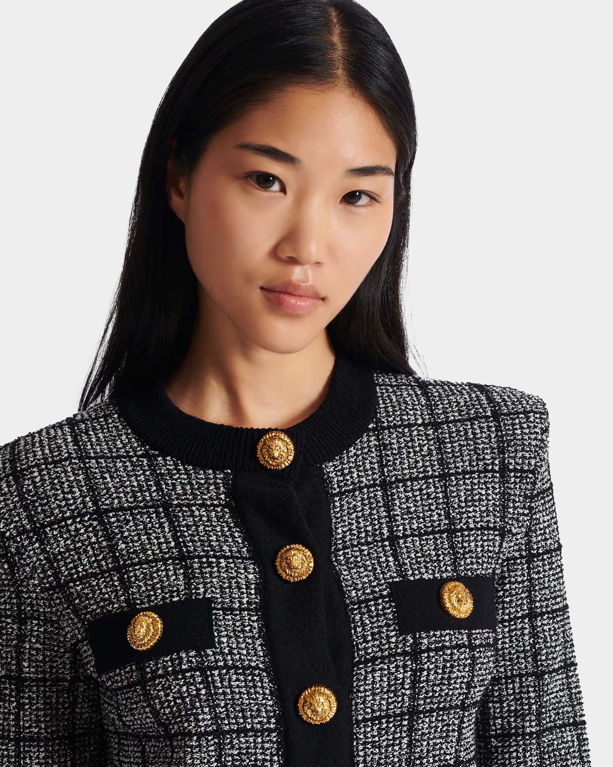 BALMAIN 圓領輕量花呢針織開襟衫