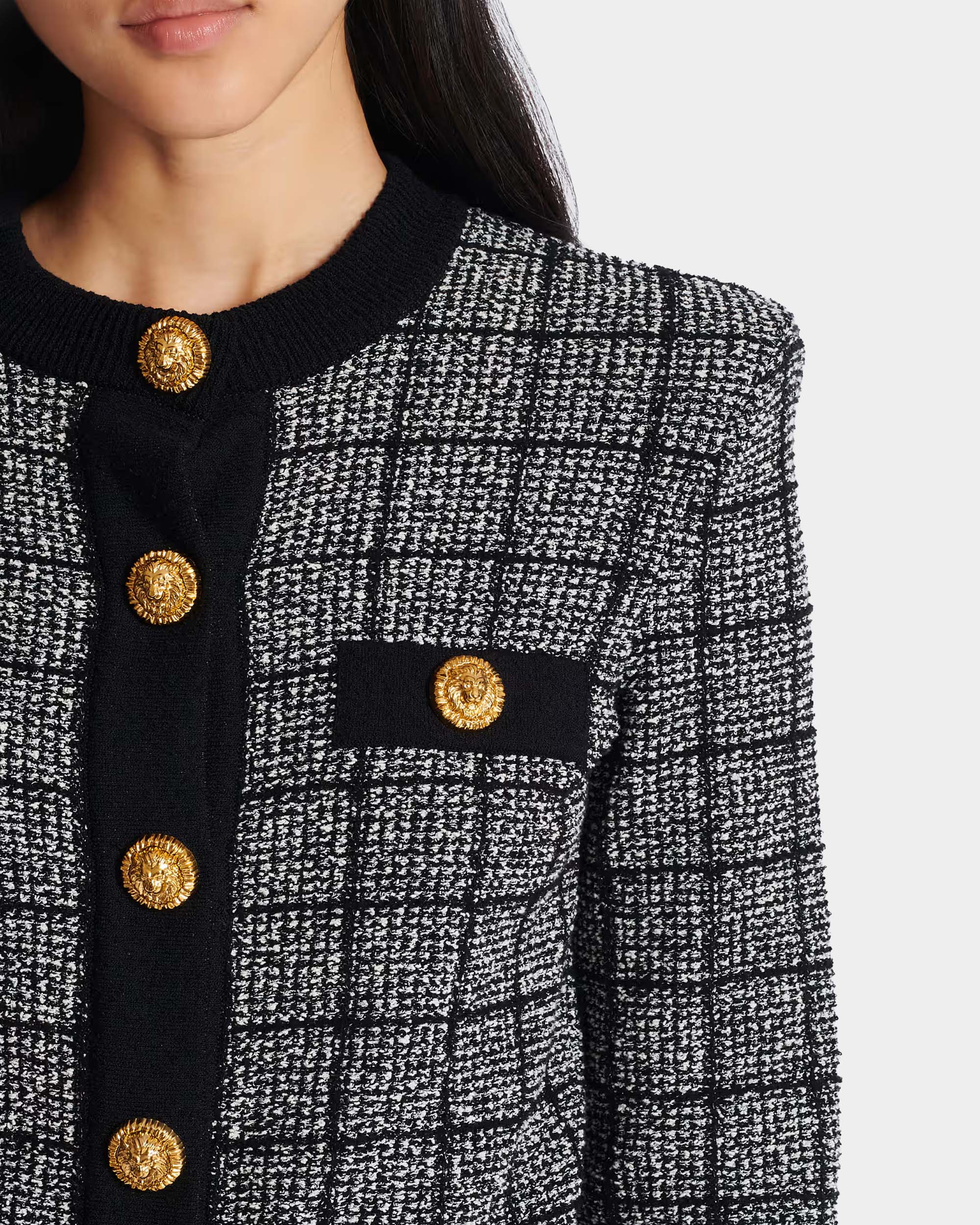 BALMAIN 圓領輕量花呢針織開襟衫