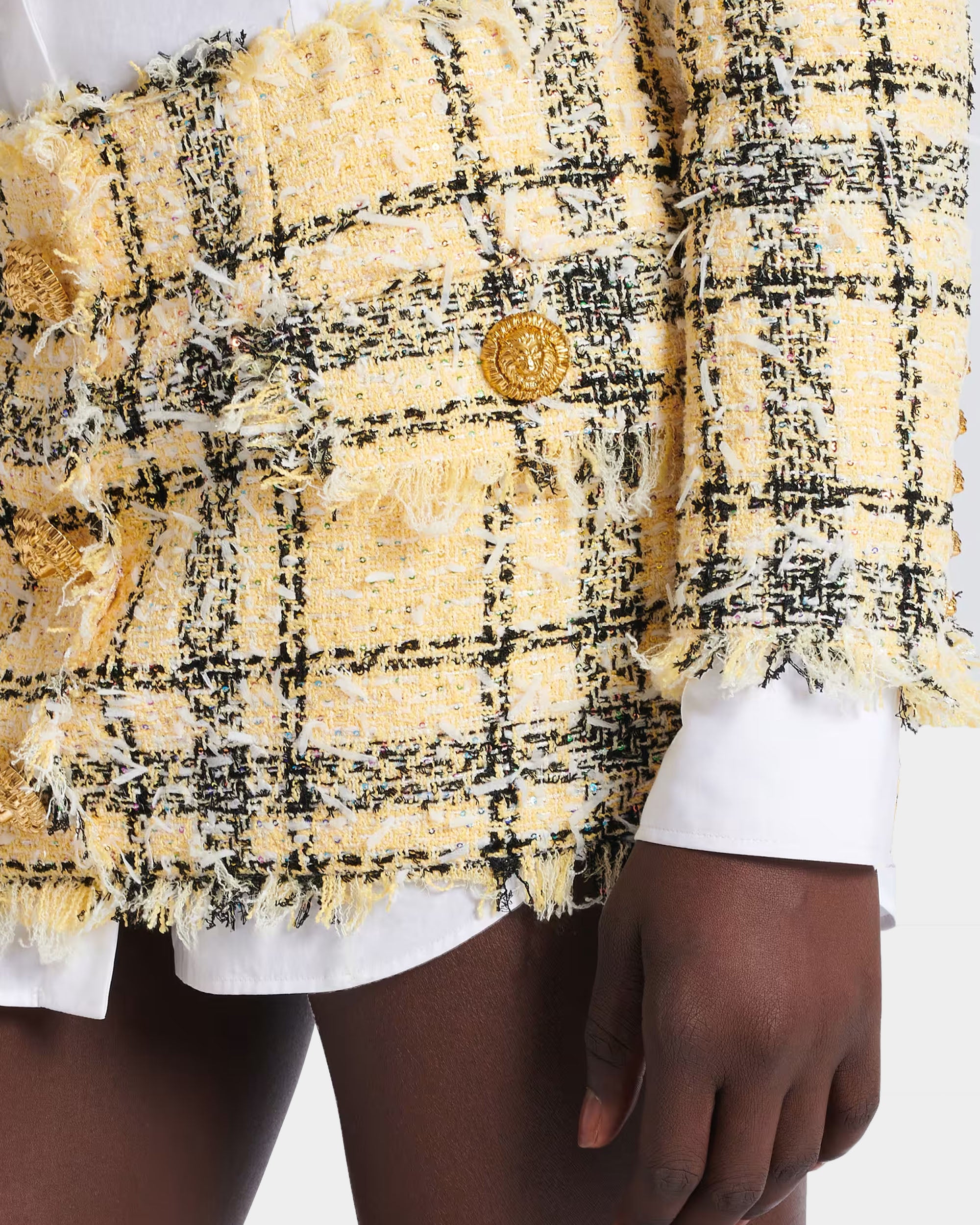 BALMAIN 亮蔥花呢鈕扣迷你裙