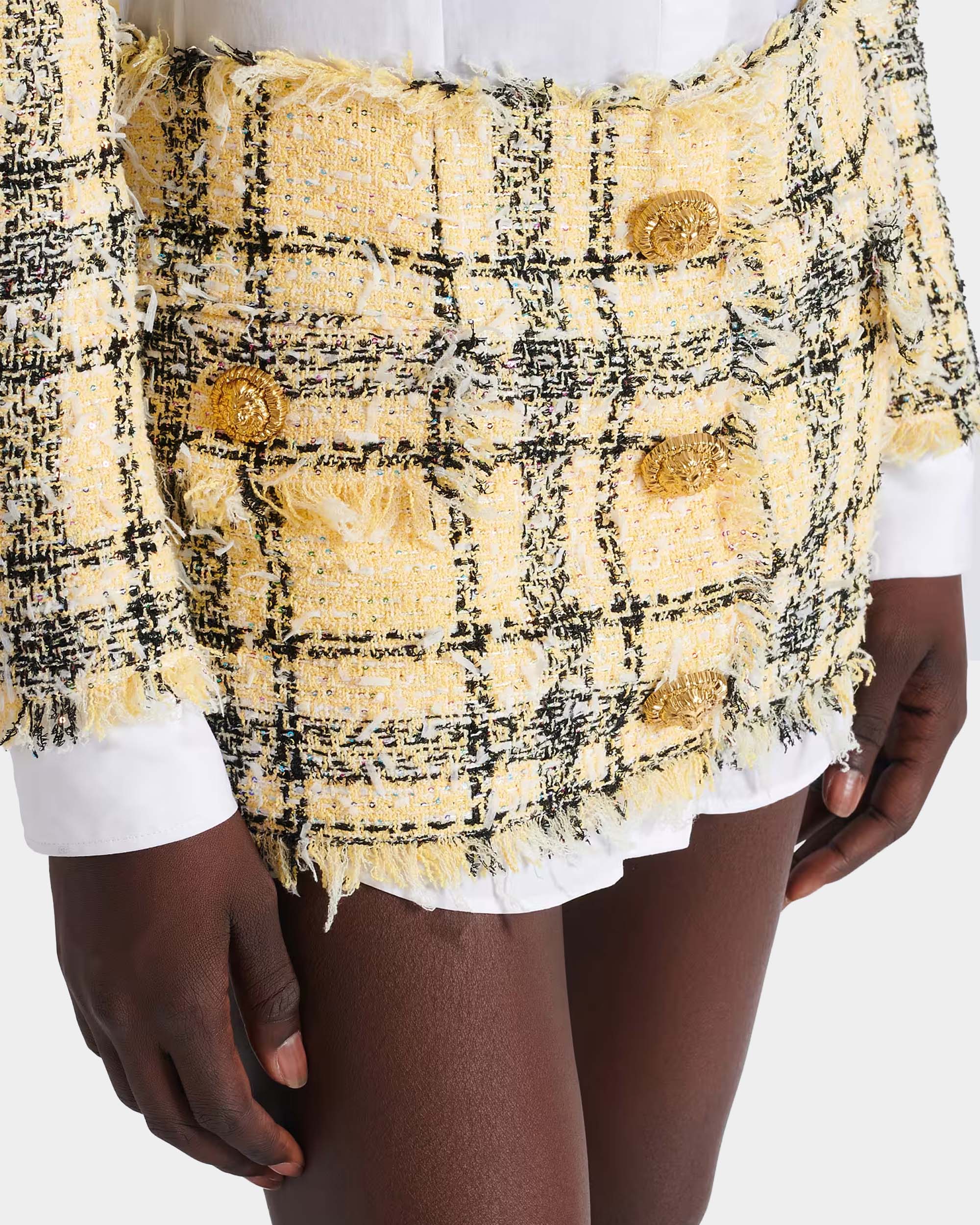 BALMAIN 亮蔥花呢鈕扣迷你裙