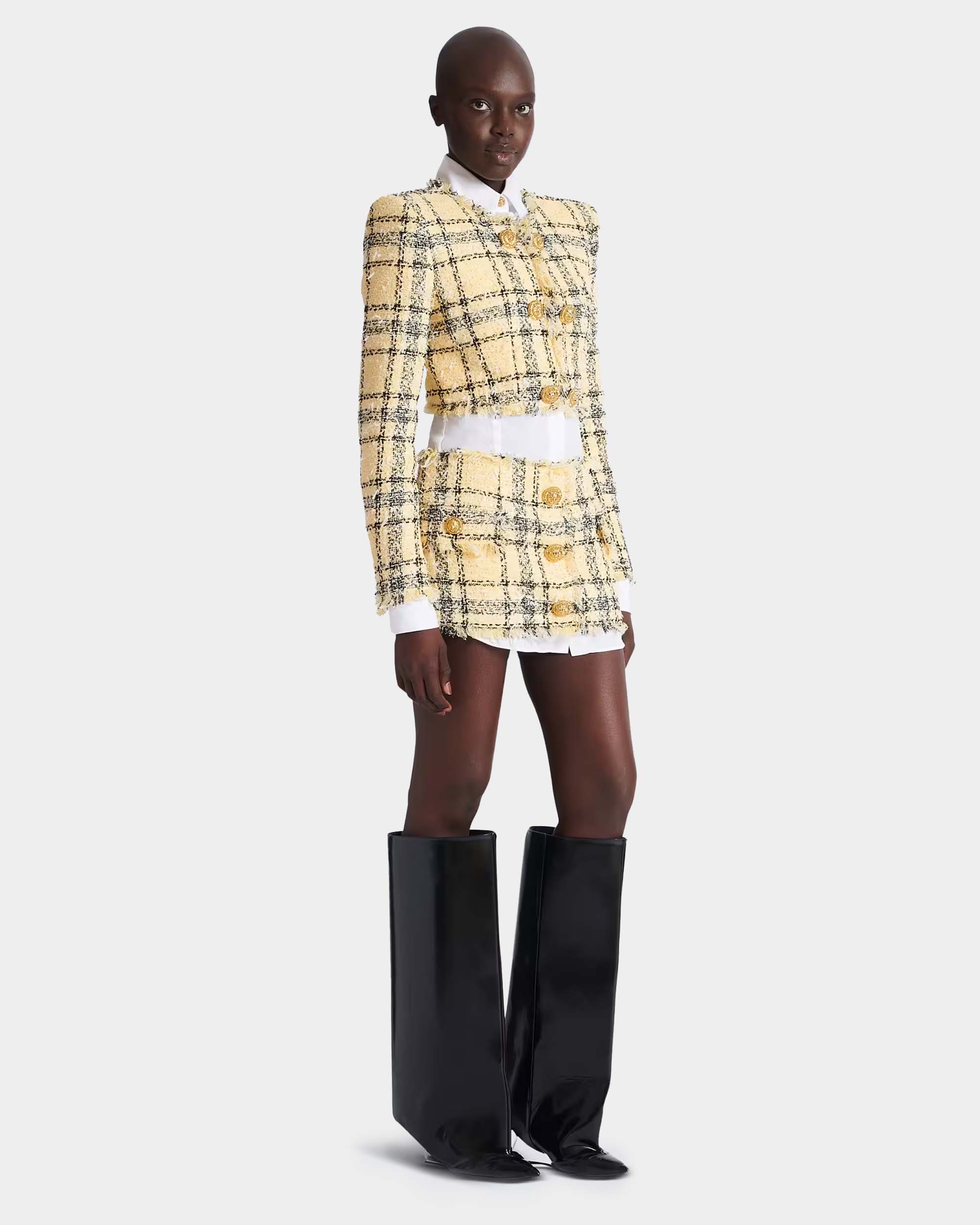 BALMAIN 亮蔥花呢鈕扣迷你裙
