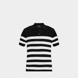 條紋羅紋棉質針織 Polo 衫