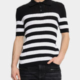條紋羅紋棉質針織 Polo 衫