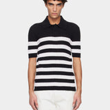 條紋羅紋棉質針織 Polo 衫