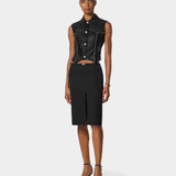 皮革壓線無袖背心