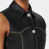 皮革壓線無袖背心