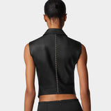 皮革壓線無袖背心