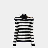 Balmain high collar black and white striped sweater / Women 