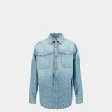 BALMAIN Jacquard Classic Embossed White Denim Shirt / Men