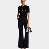 BALMAIN Gold Coin Button Short Sleeve Knit Jacket - Black 