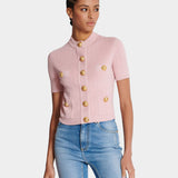 BALMAIN Gold Coin Button Short Sleeve Knit Jacket - Pink 