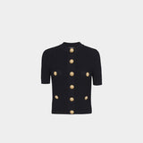 BALMAIN Gold Coin Button Short Sleeve Knit Jacket - Black 