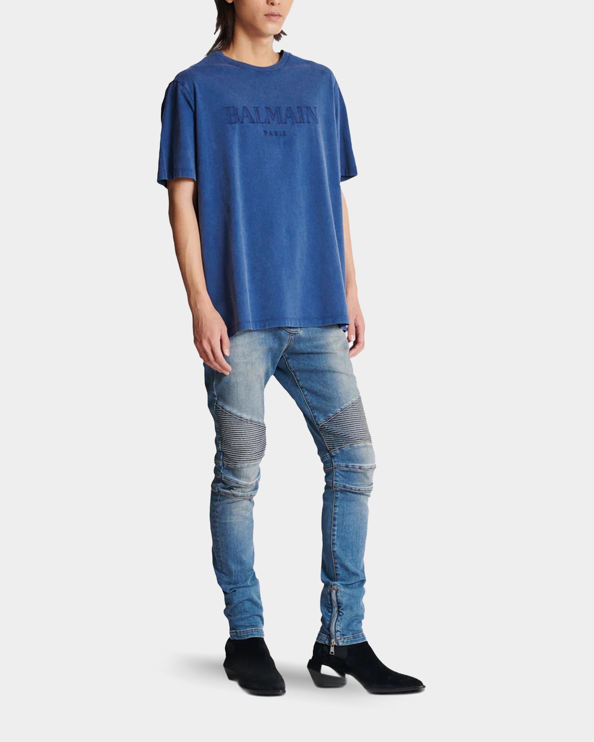 BALMAIN LOGO 刺繡 T-Shirt - 藍
