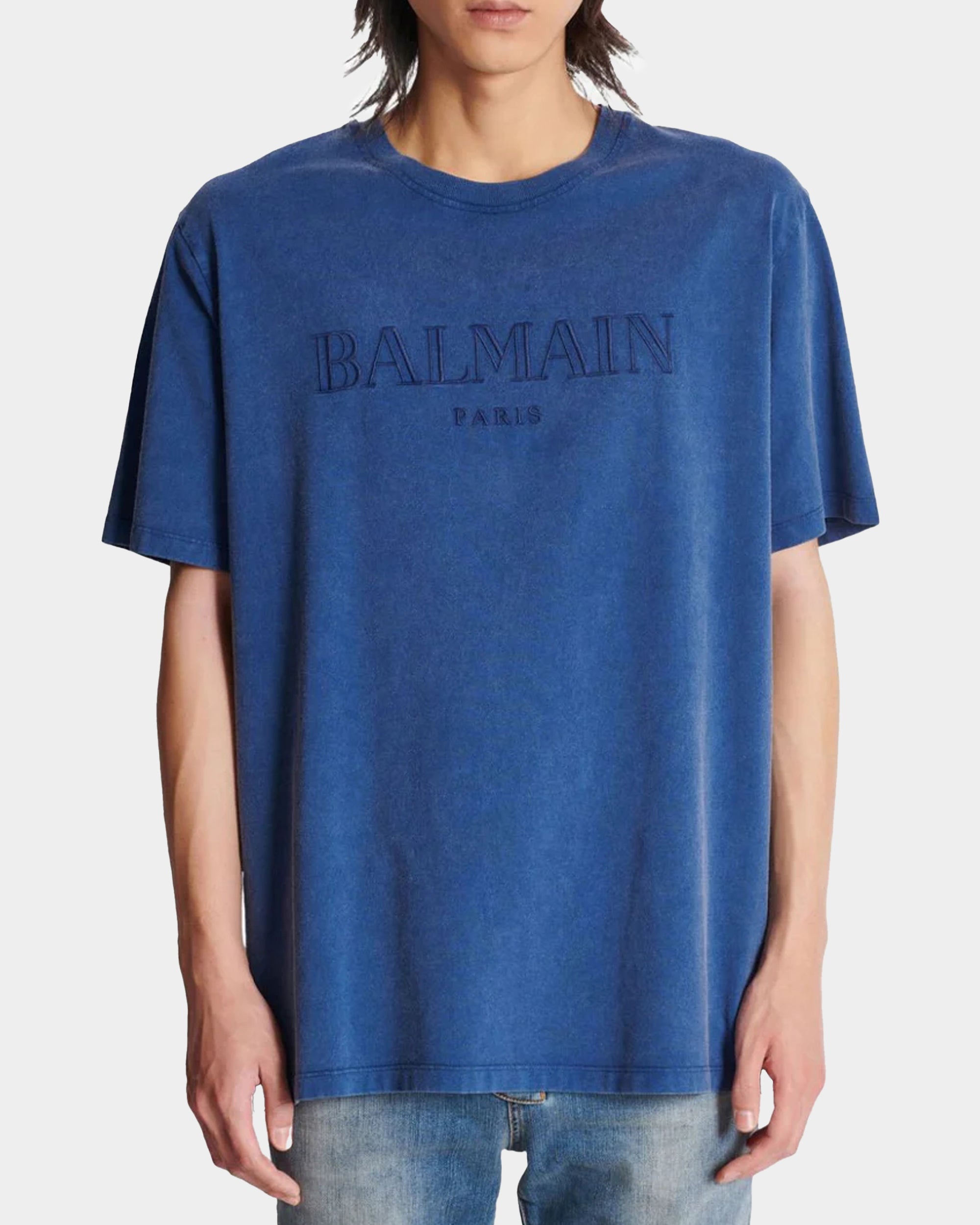 BALMAIN LOGO 刺繡 T-Shirt - 藍