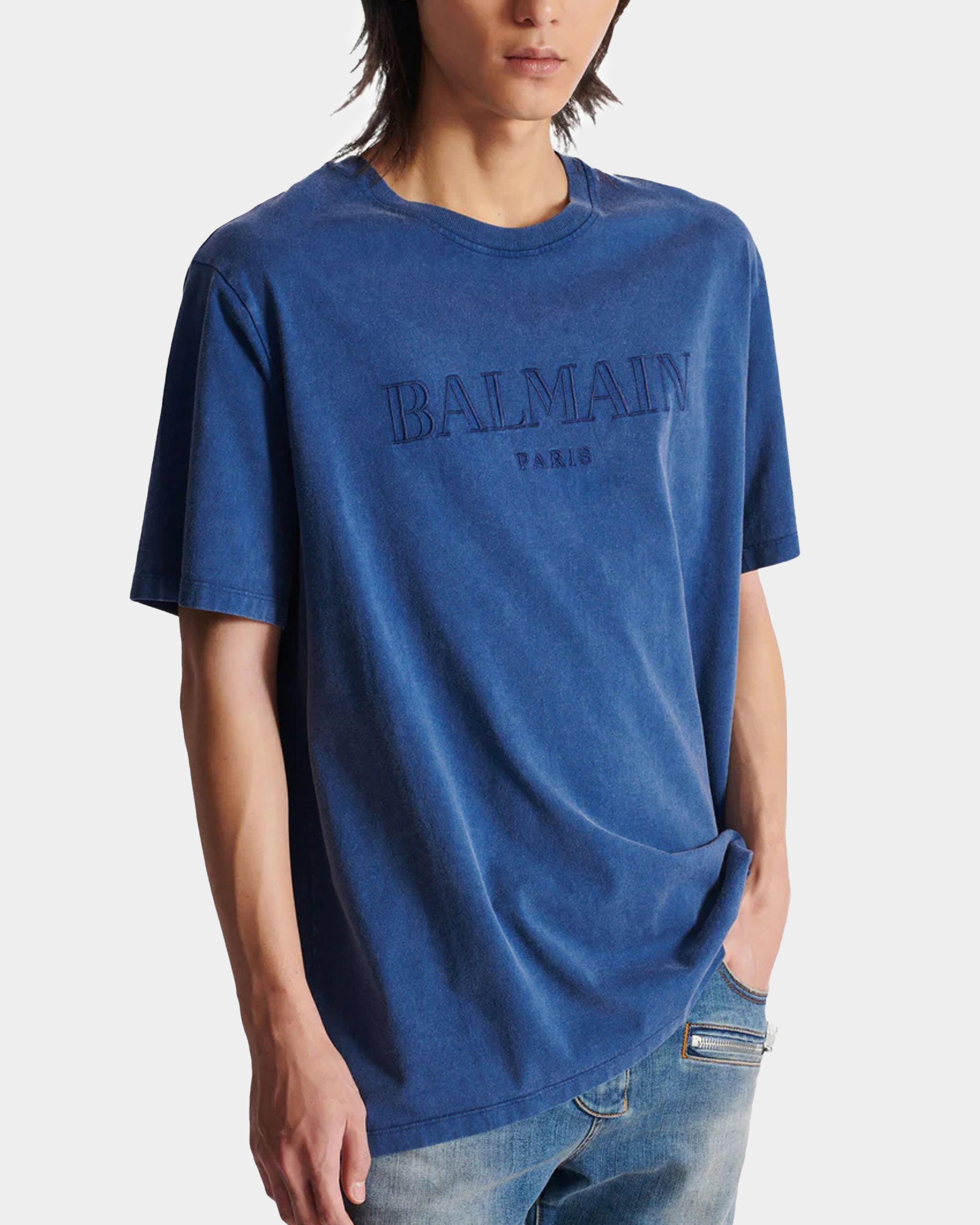 BALMAIN LOGO 刺繡 T-Shirt - 藍