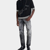 BALMAIN Striped Piping Embroidered Wool Polo Shirt - Black 