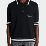 BALMAIN Striped Piping Embroidered Wool Polo Shirt - Black 