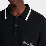 BALMAIN Striped Piping Embroidered Wool Polo Shirt - Black 