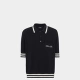 BALMAIN Striped Piping Embroidered Wool Polo Shirt - Black 