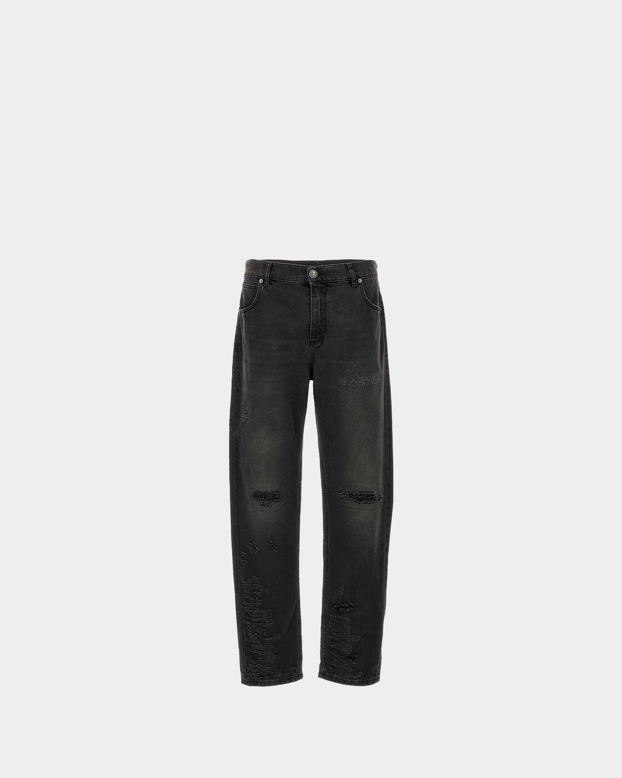BALMAIN 黑色破壞直筒五袋牛仔褲