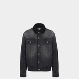 BALMAIN Denim jacket with ripped wool lining 