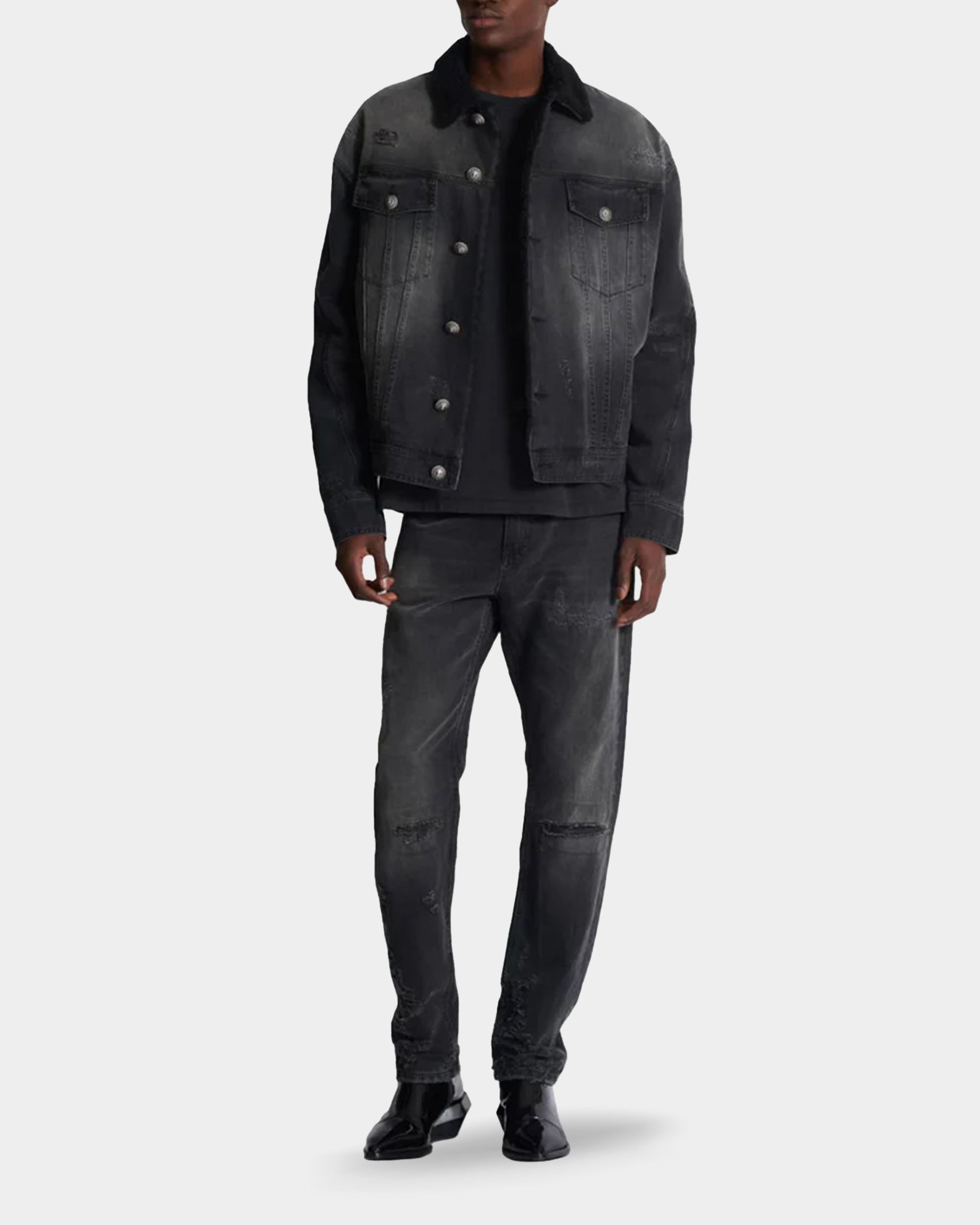 BALMAIN 刷破羊毛內裡牛仔外套