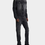 BALMAIN Denim jacket with ripped wool lining 