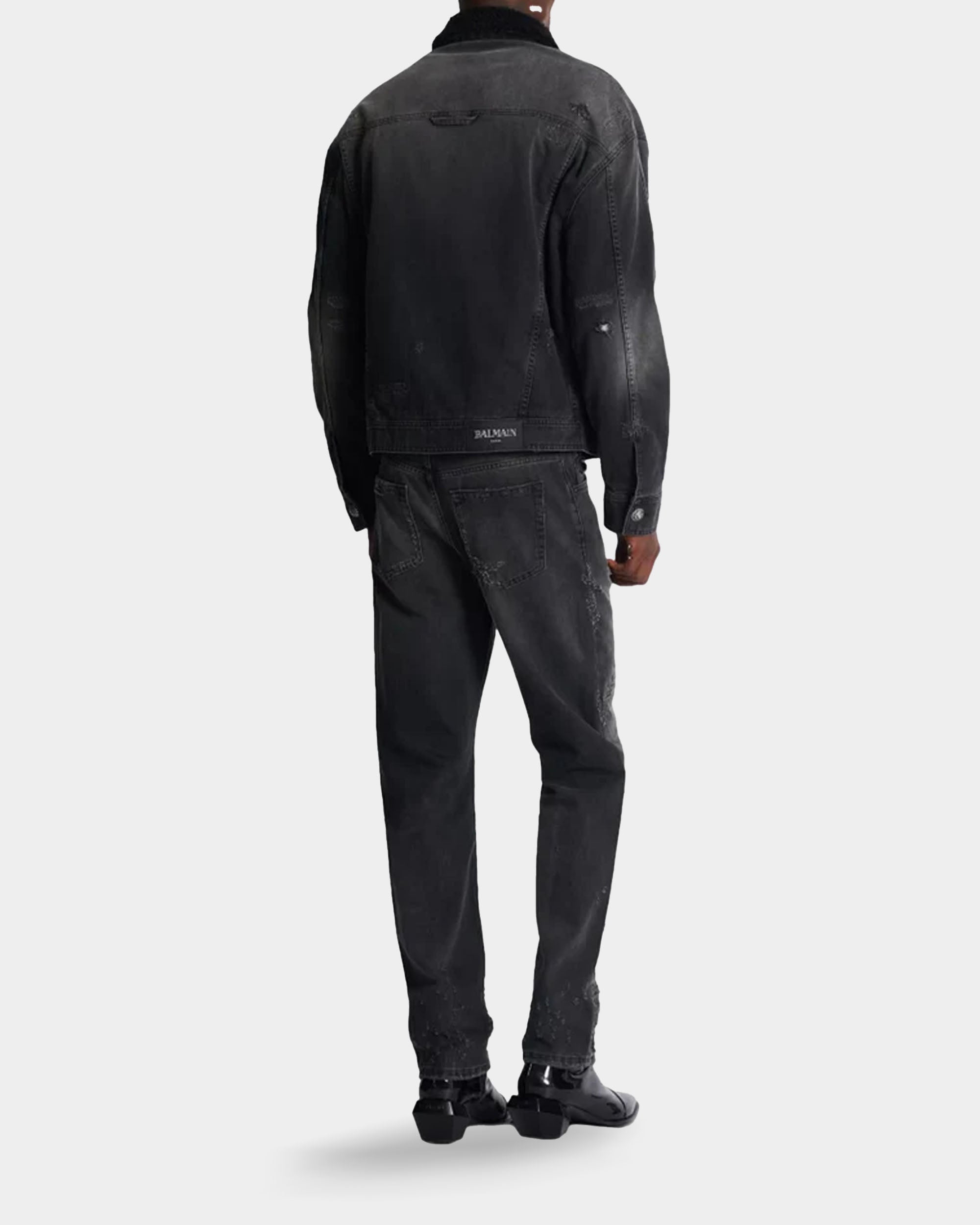 BALMAIN Denim jacket with ripped wool lining 