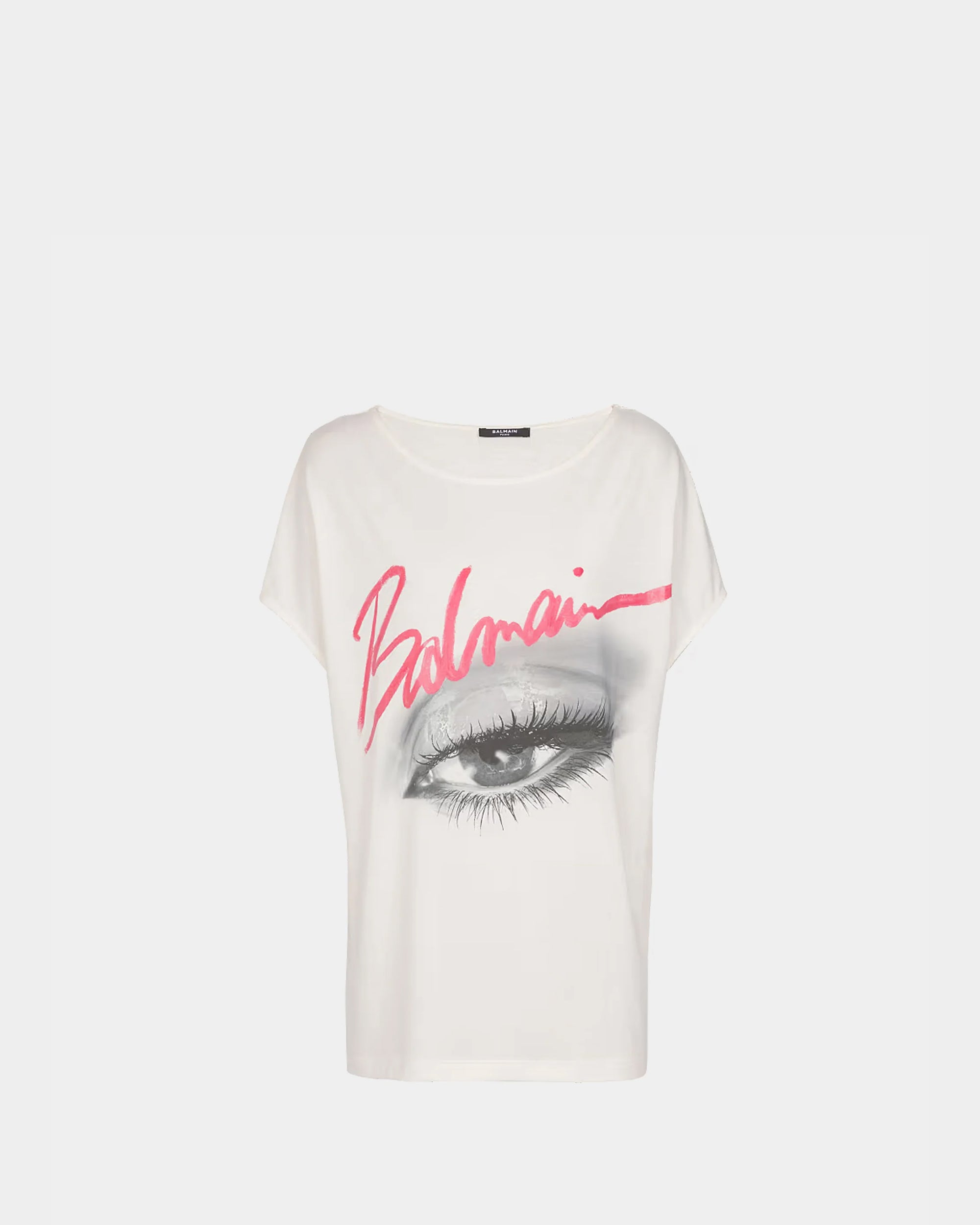 BALMAIN Eye 印花白色船領 T-Shirt