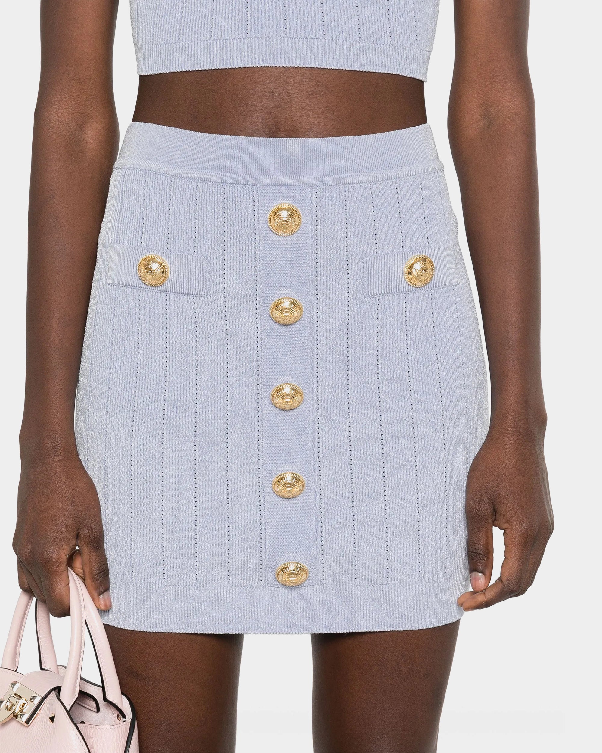 BALMAIN 金屬飾釦羅紋迷你裙
