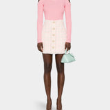 BALMAIN classic gold button pink wool high waist A-line skirt 