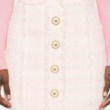 BALMAIN classic gold button pink wool high waist A-line skirt 
