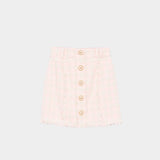 BALMAIN classic gold button pink wool high waist A-line skirt 