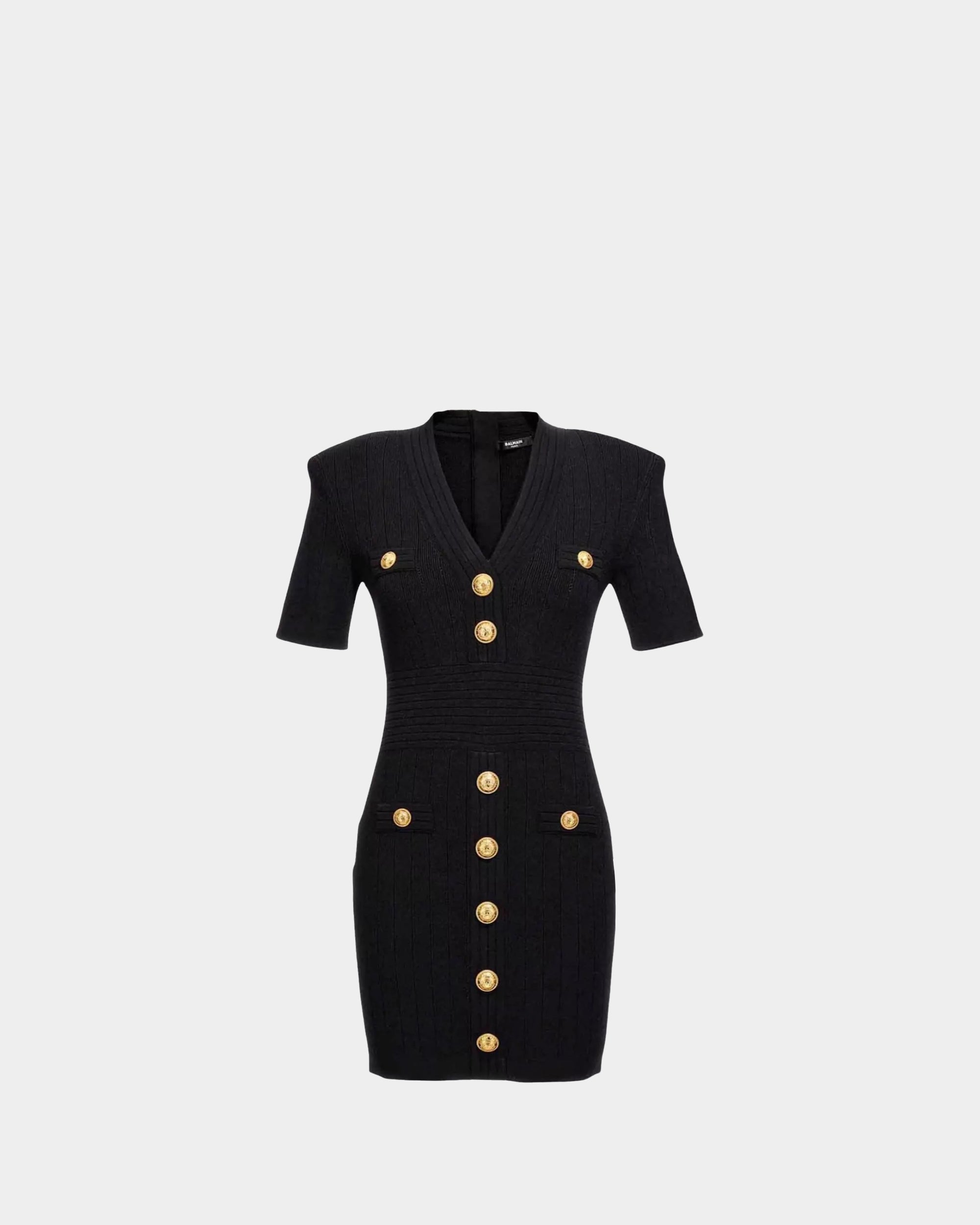 BALMAIN 金鈕釦V領修身短袖針織洋裝