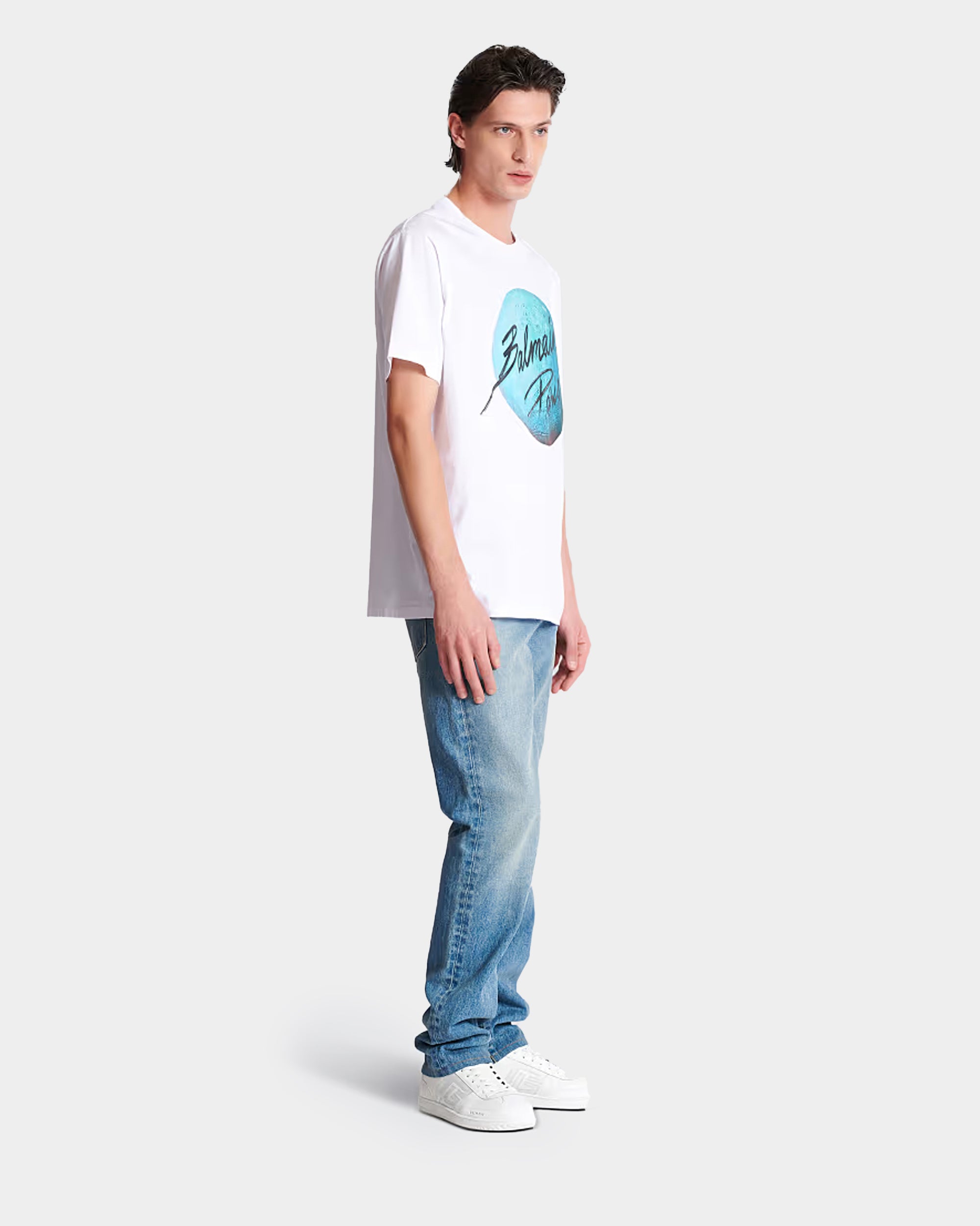 BALMAIN 藍星球印花白色 T-shirt
