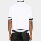 BALMAIN Striped Piping Embroidered Wool Polo Shirt - White 