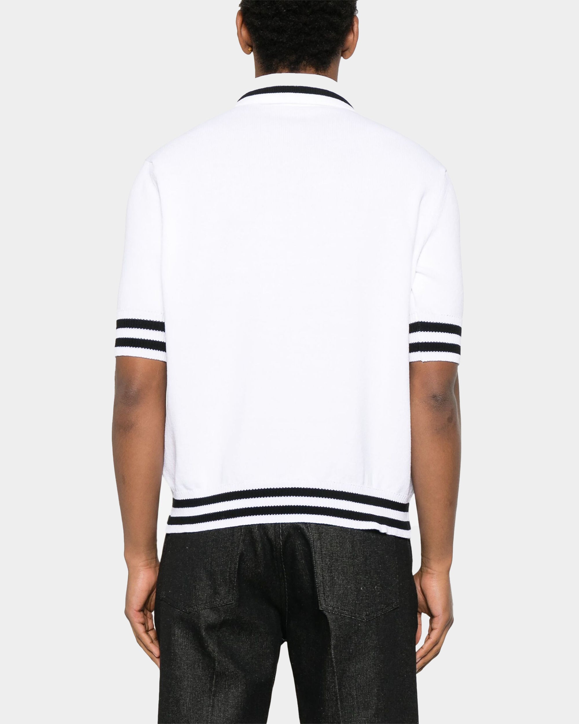 BALMAIN 條紋滾邊刺繡羊毛感 Polo 衫 - 白