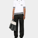 BALMAIN Striped Piping Embroidered Wool Polo Shirt - White 