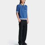 BALMAIN Striped Piping Embroidered Wool Polo Shirt - Blue 