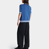 BALMAIN Striped Piping Embroidered Wool Polo Shirt - Blue 