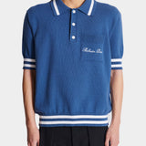 BALMAIN Striped Piping Embroidered Wool Polo Shirt - Blue 